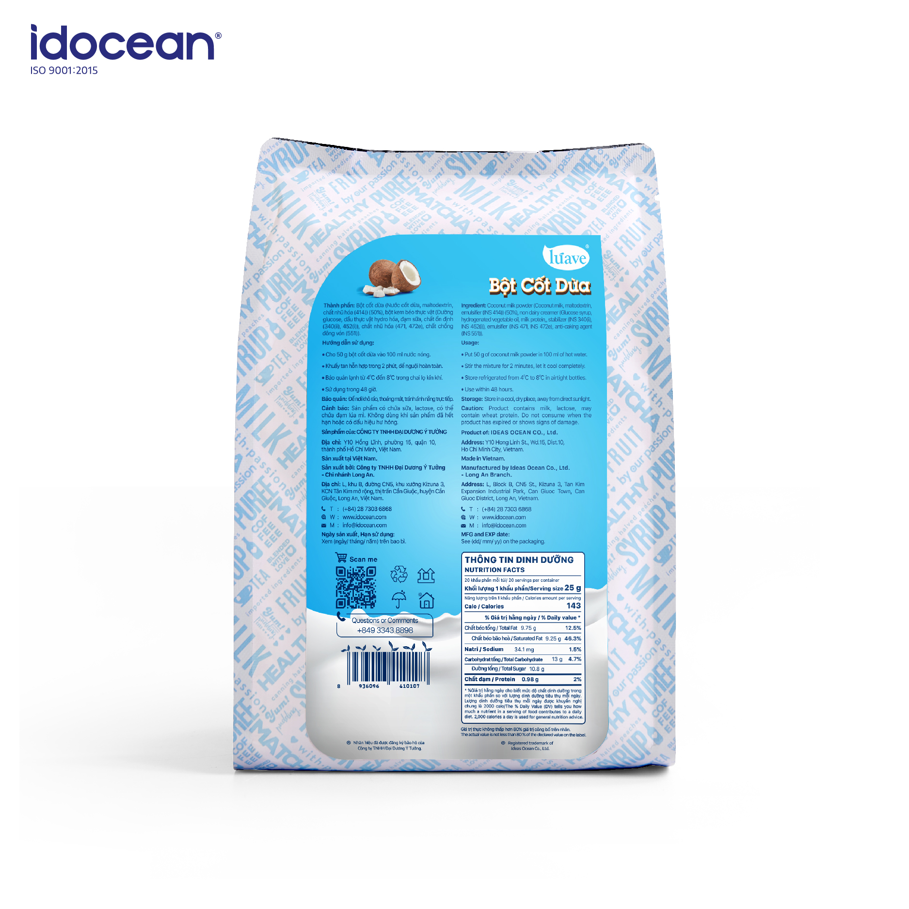 Bột cốt dừa Lúave 500g (Bột sữa dừa) - Pha chế, làm bánh, làm kem, làm rau câu,...