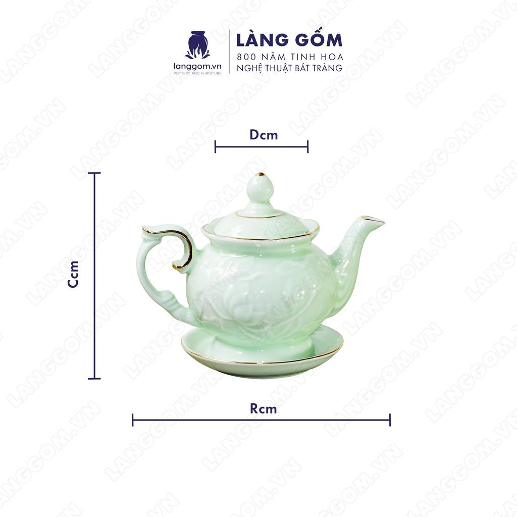 Bộ ấm chén phú quý men xanh miệng tròn - Gốm sứ Bát Tràng - LÀNG GỐM