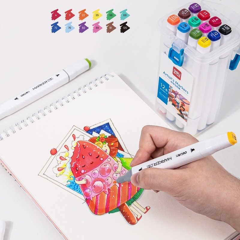 Bút lông màu Marker 2 đầu 36 màu Deli 70816-36 - Hộp nhựa, tô màu vẽ tranh chuyên nghiệp