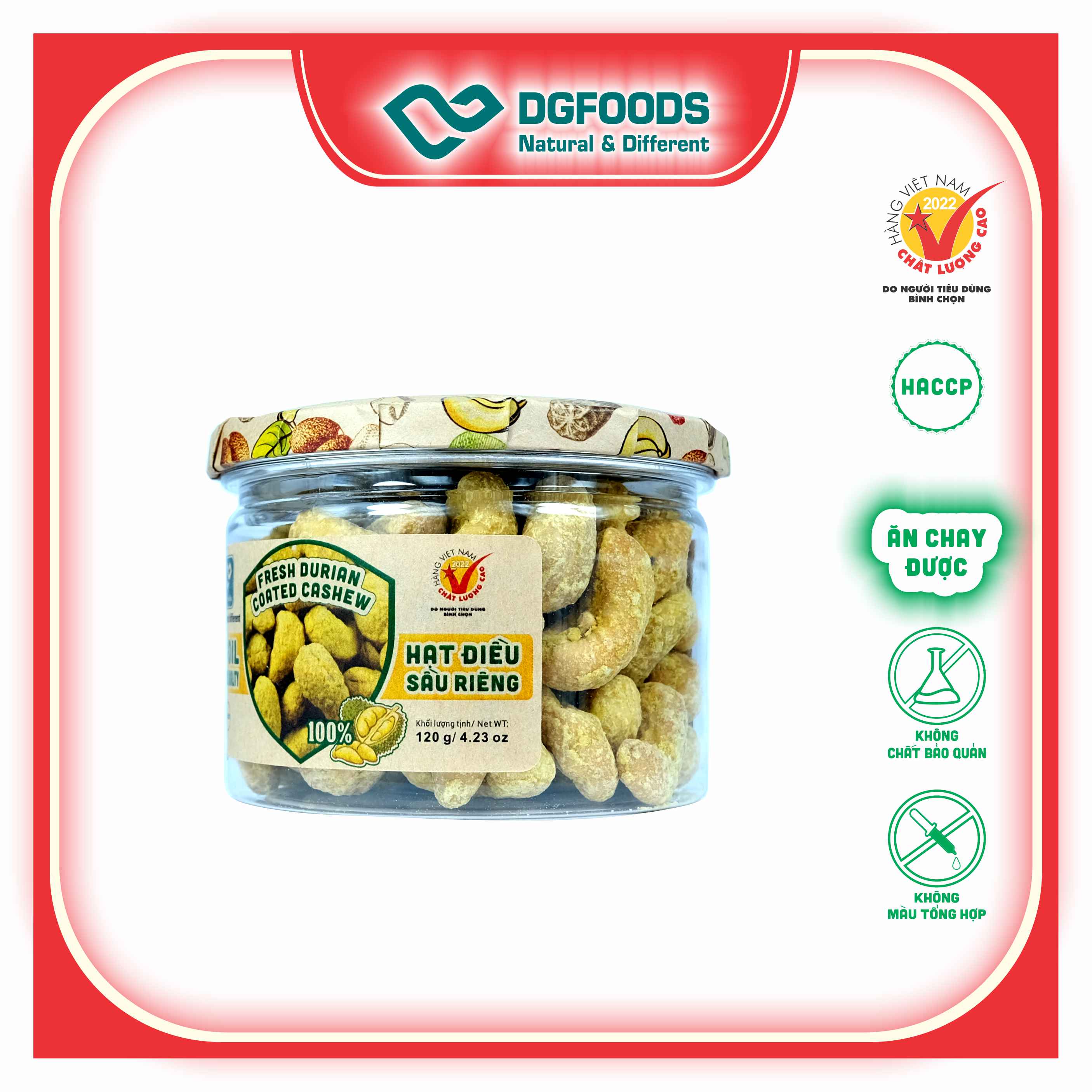 Hạt điều sầu riêng 120g DGfoods/Fresh durian coated cashew/ HVNCLCL/ HACCP/ HALAL/ hạt điều bình phước/ đặc sản Cần Thơ