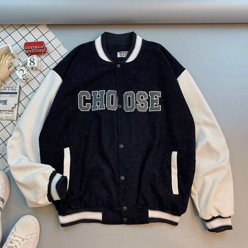 Áo Bomber Nhung Gân Thêu Chữ Chất Nhung Mịn Đẹp Form rộng Unisex Nam Nữ Couple CHOSE CHOSE