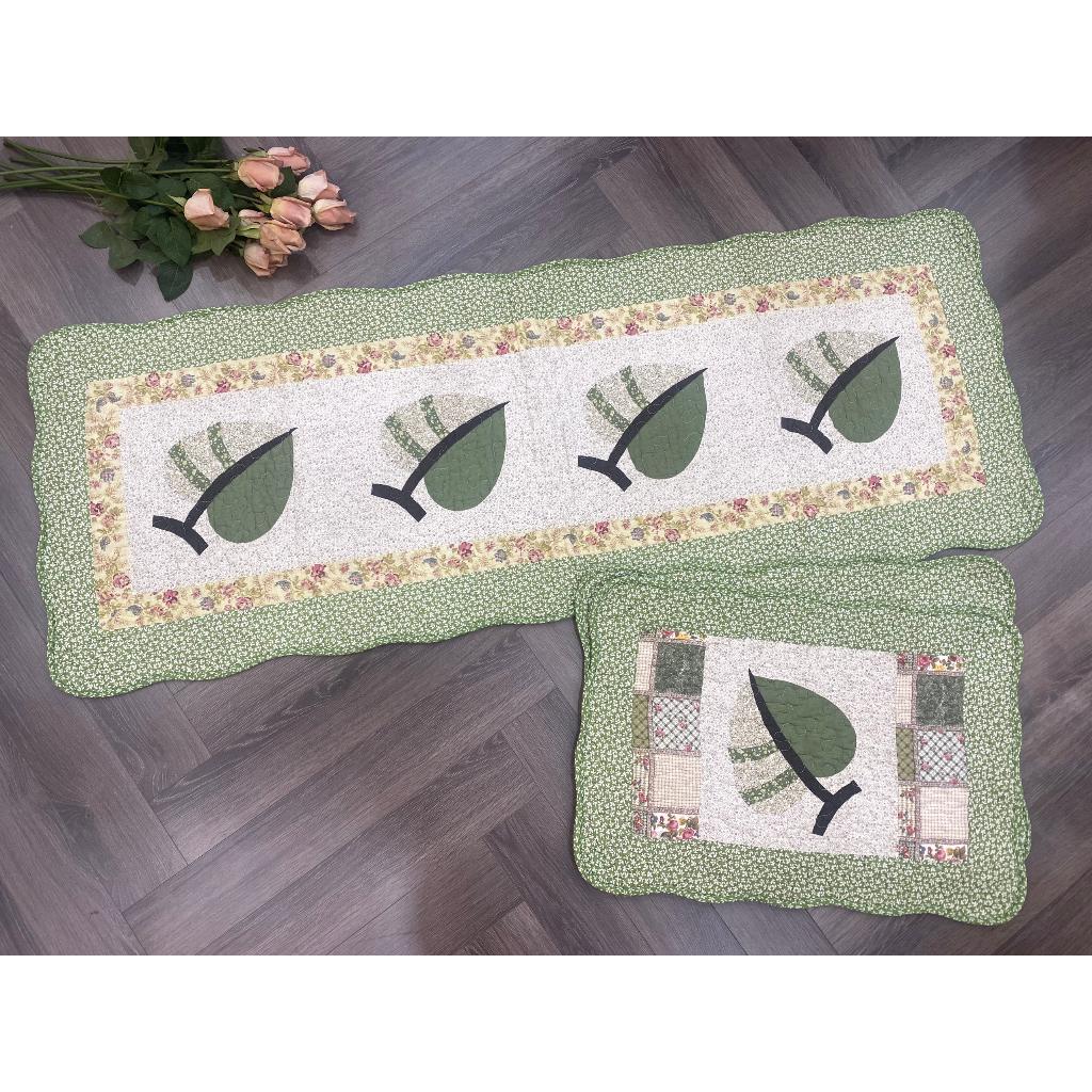 Thảm set 3 - chiếc lá 2 màu - viền xanh lá - T3N54403