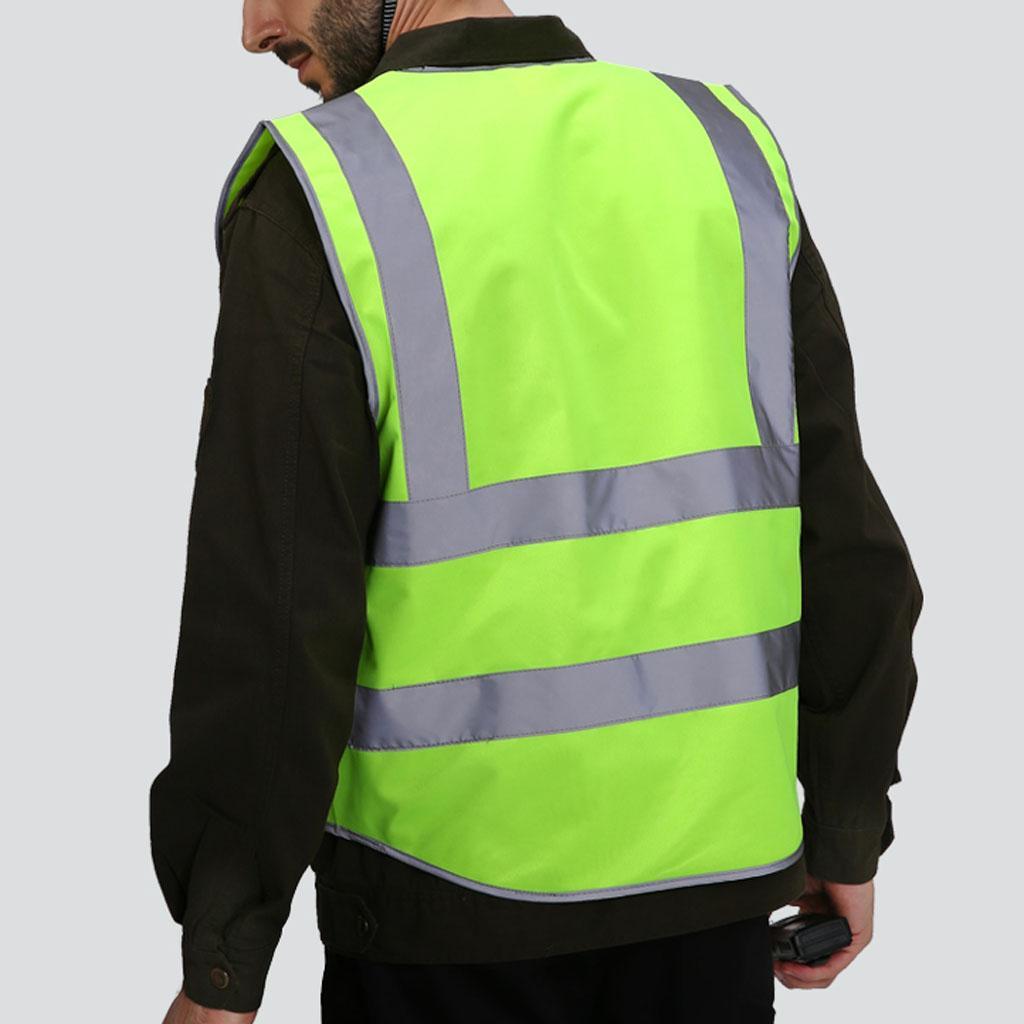 High Visibility Safety Vest Polyester Fiber Waistcoat with Pockets and Zipper