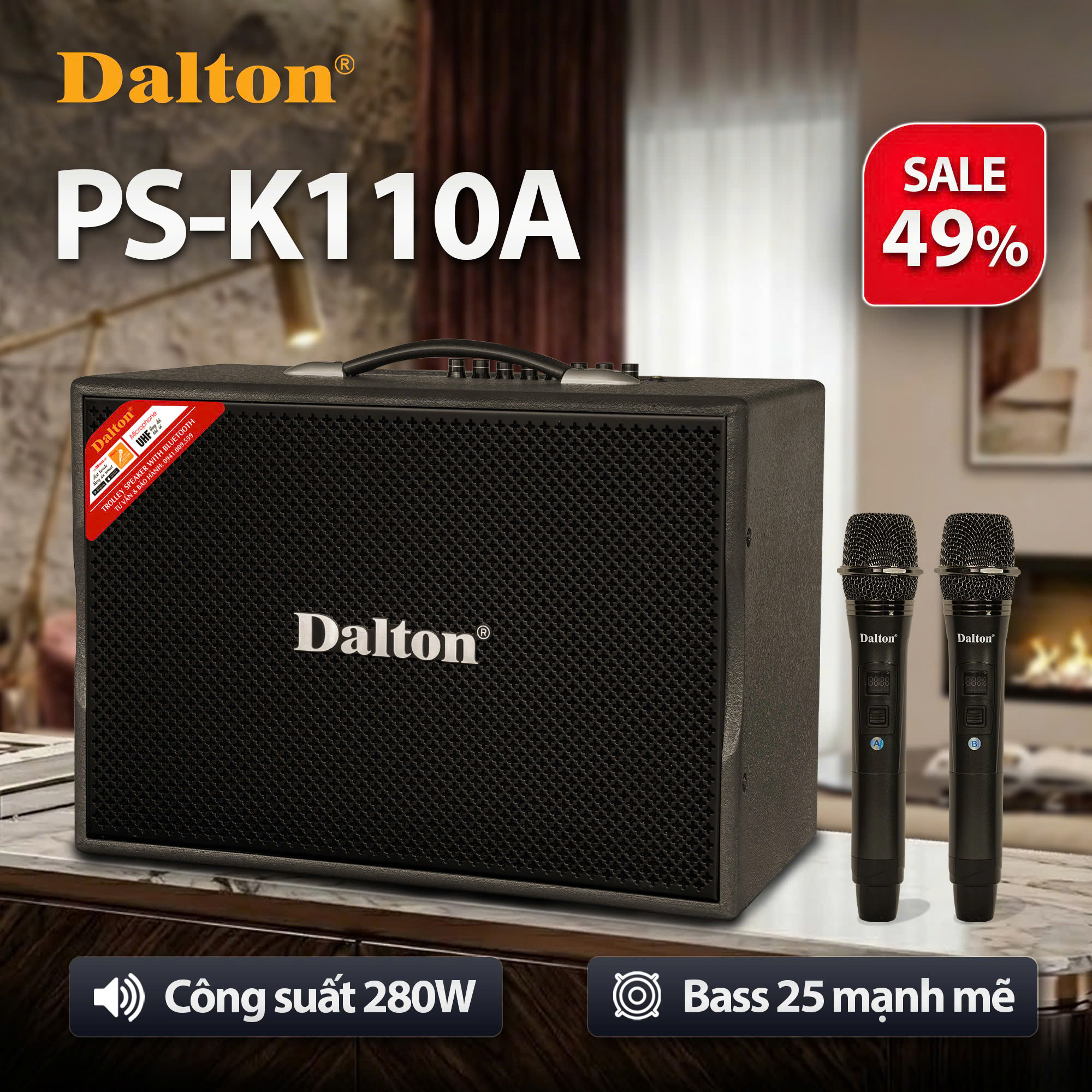 Loa karaoke xách tay Dalton PS-K110A công suất 280W bass đường kính 2.5 tấc ( 25 cm ) củ từ lớn, loa treble 10 inchs - HÀNG CHÍNH HÃNG-Sản phẩm sản xuất tại Việt Nam [ Bảo hành 12 tháng ]