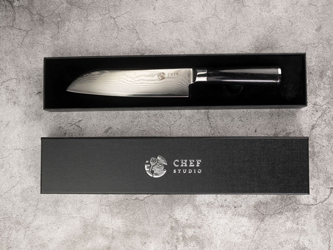 Dao Santoku Chef Studio - Damascus Basic độ dài 17.2cm, chuyên dùng cắt thái thịt, cá, rau củ quả