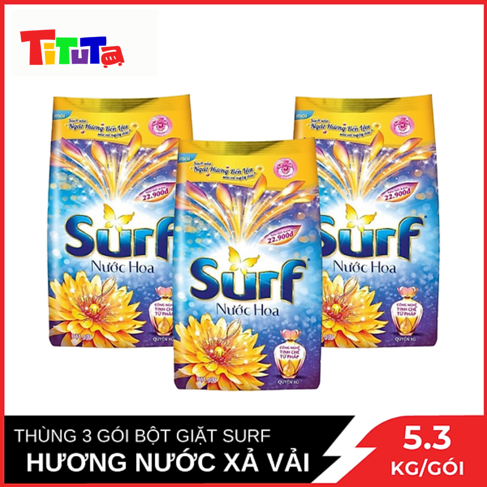 Giá sỉ nguyên thùng bột giặt Surf Hương nước xả vải (Tím) Gói lớn 5.3kgX3