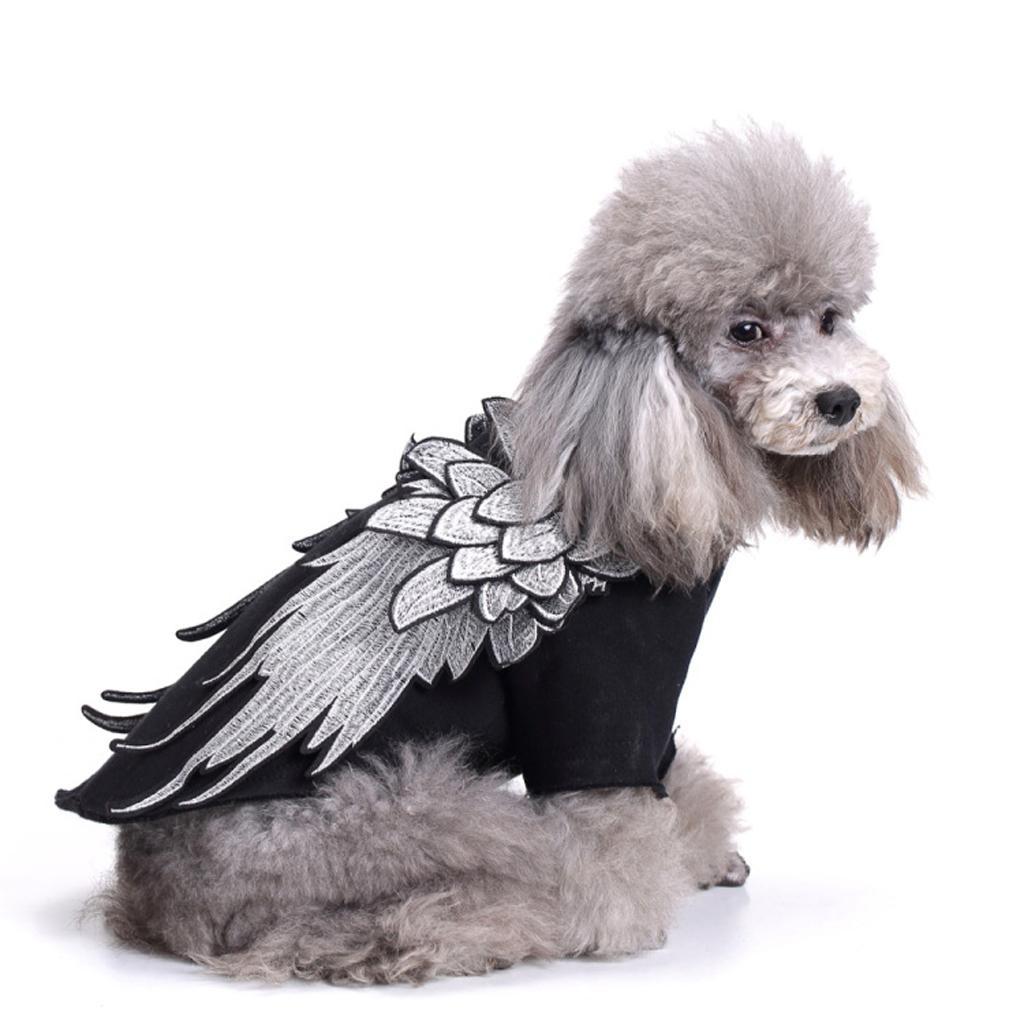 Angel Wings Pet Dog Cat Cotton Clothes Coat Autumn Winter Apparel Black S