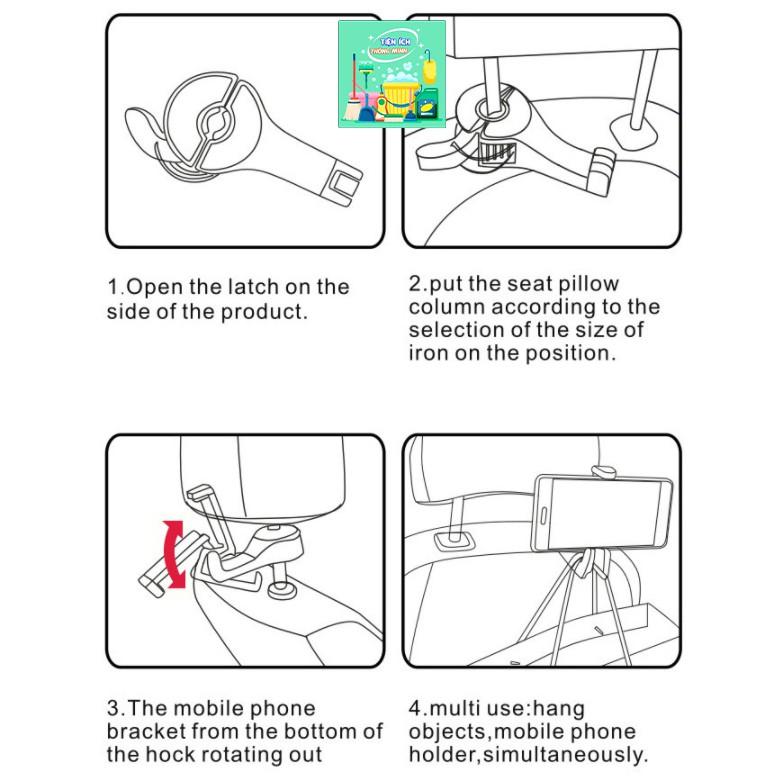 Móc treo đồ ô tô cài ghế sau kèm giá đỡ điện thoại có chốt khóa cổ ghế siêu chắc chắn - TT863