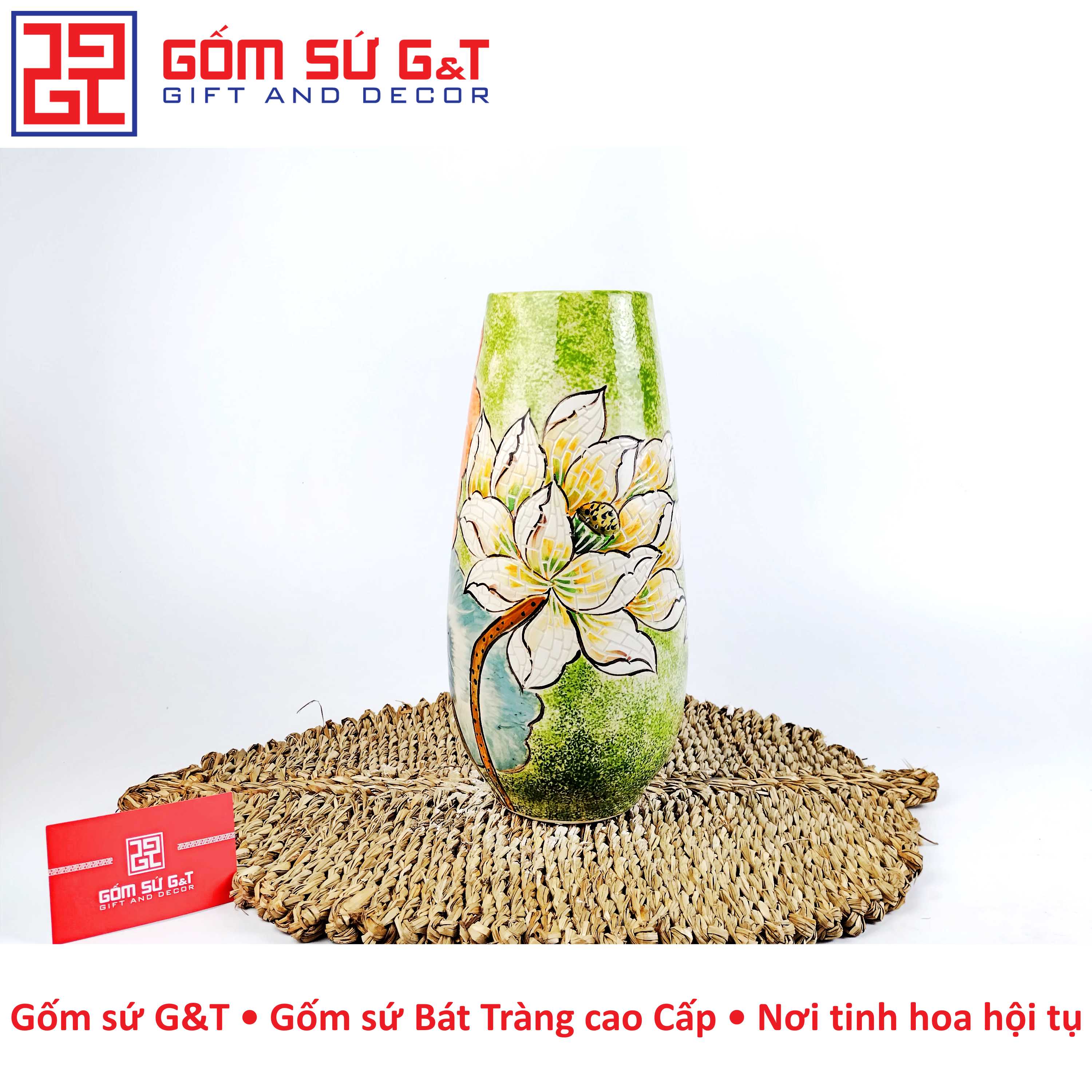 Lọ hoa dáng bom miệng rộng bạch liên Gốm Sứ G&amp;T