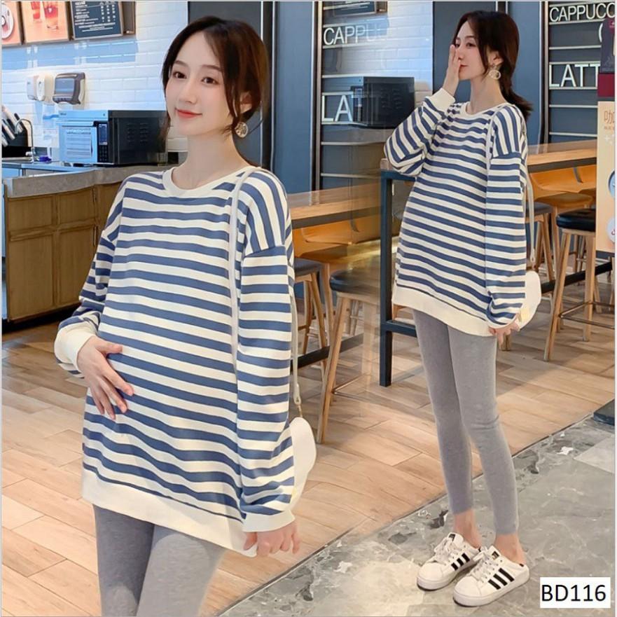 Bộ bầu và sau sinh , họa tiết kẻ xanh trắng cực trẻ trung, xinh xắn BD116