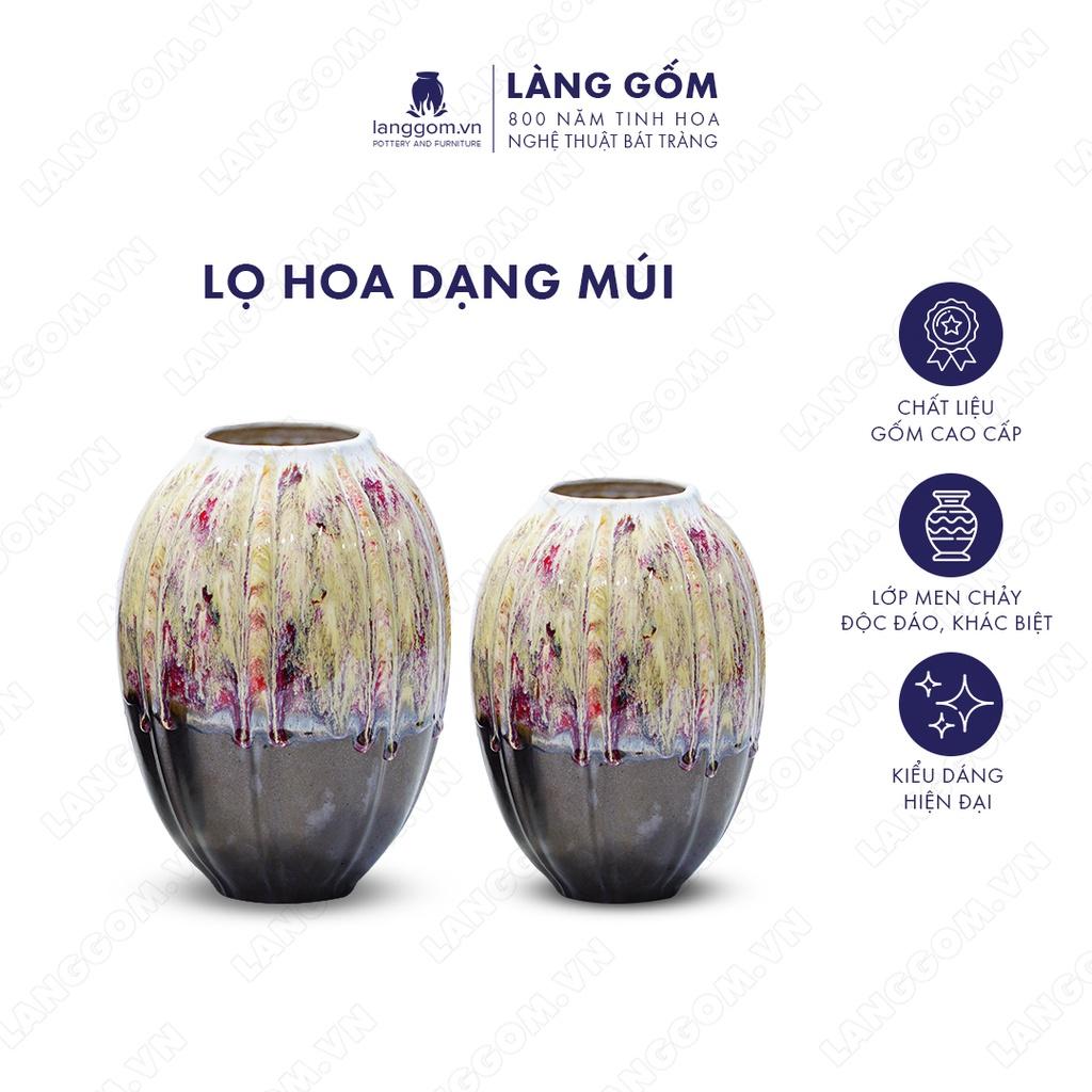 Bình hoa, lọ hoa Gốm sứ Bát Tràng cao cấp Men chảy dạng múi dùng làm quà tặng, trang trí - Làng Gốm Bát Tràng