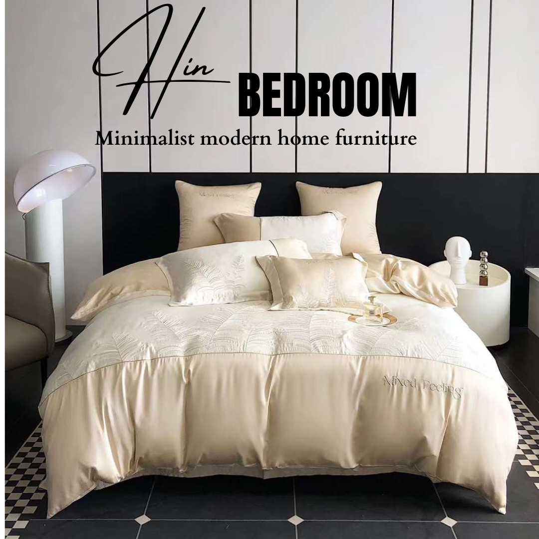 Bộ Chăn Ga Gối Đệm 5 Món Chăn Phao Lụa Sateen 80s Hin Home Bedding Drap Giường Cao Cấp