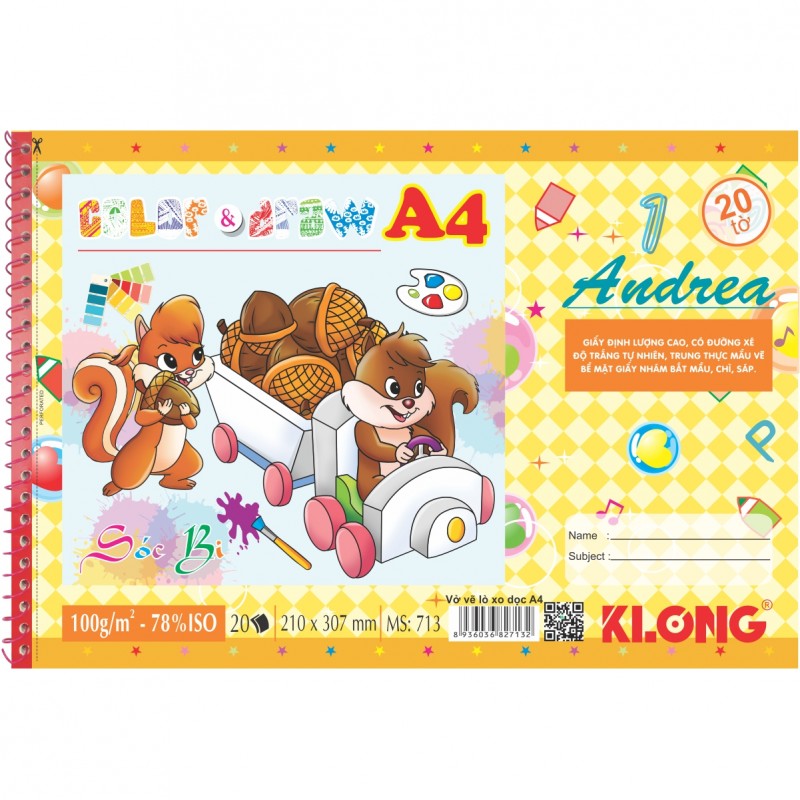Vở vẽ lò xo xé A4 20 tờ 100/78; MS: 713