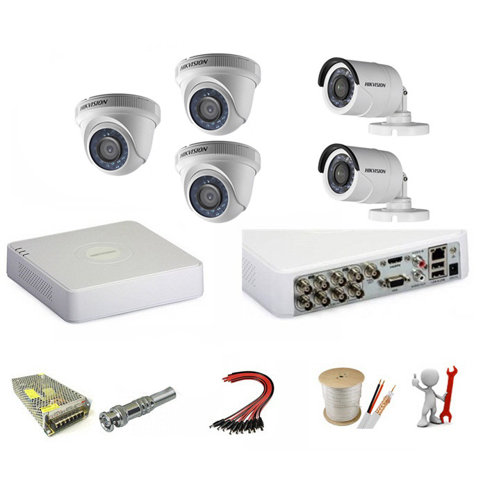 Trọn bộ 5 camera Hikvision 1.0 Megapixel - Hàng chính hãng