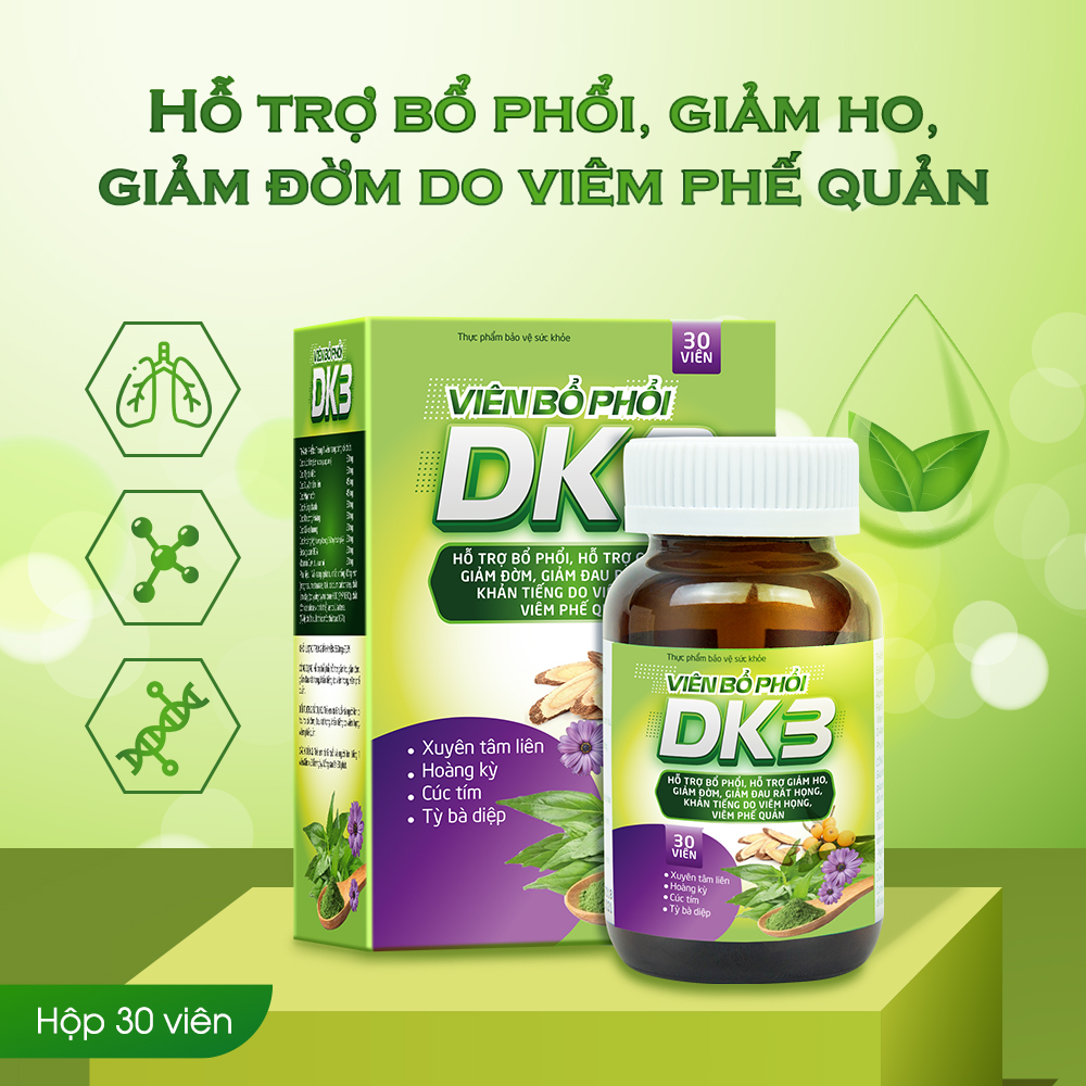 Viên Uống Bổ Phổi DK3 Giảm Ho Đau Rát Họng Viêm Phế Quản Hộp 30 Viên