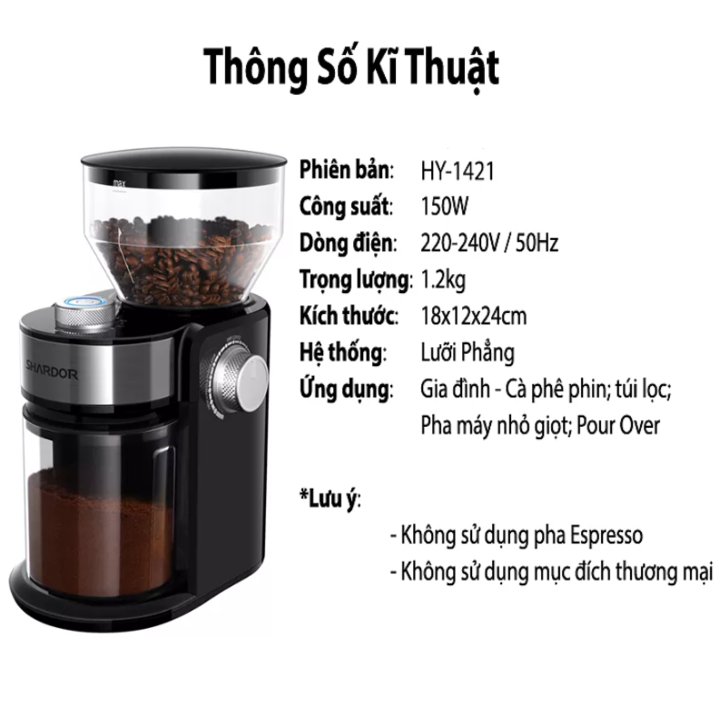 Máy xay cà phê cao cấp thương hiệu Shardor CG835B - HÀNG NHẬP KHẨU