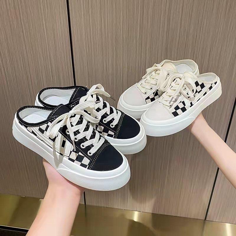 Giày Sục Đạp Gót Nam Nữ ,Sneaker Độn Đế 3cm Đi Học Thể Thao Đẹp Kẻ Ô Vuông