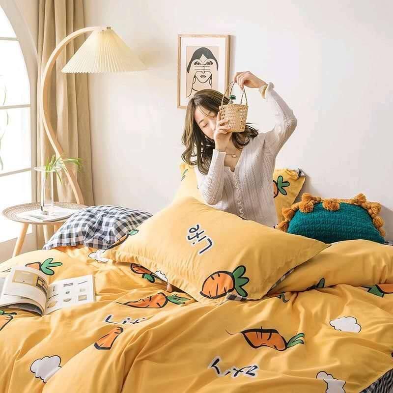 Bộ Chăn Ga Gối Cotton Poly Nhập Khẩu Cà Rốt Life Ga Kẻ Đủ size Miễn Phí Bo Chun