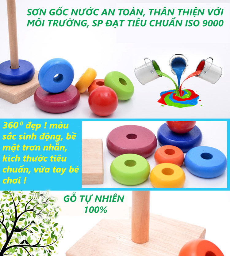 Xếp tháp gỗ 7 màu cầu vồng