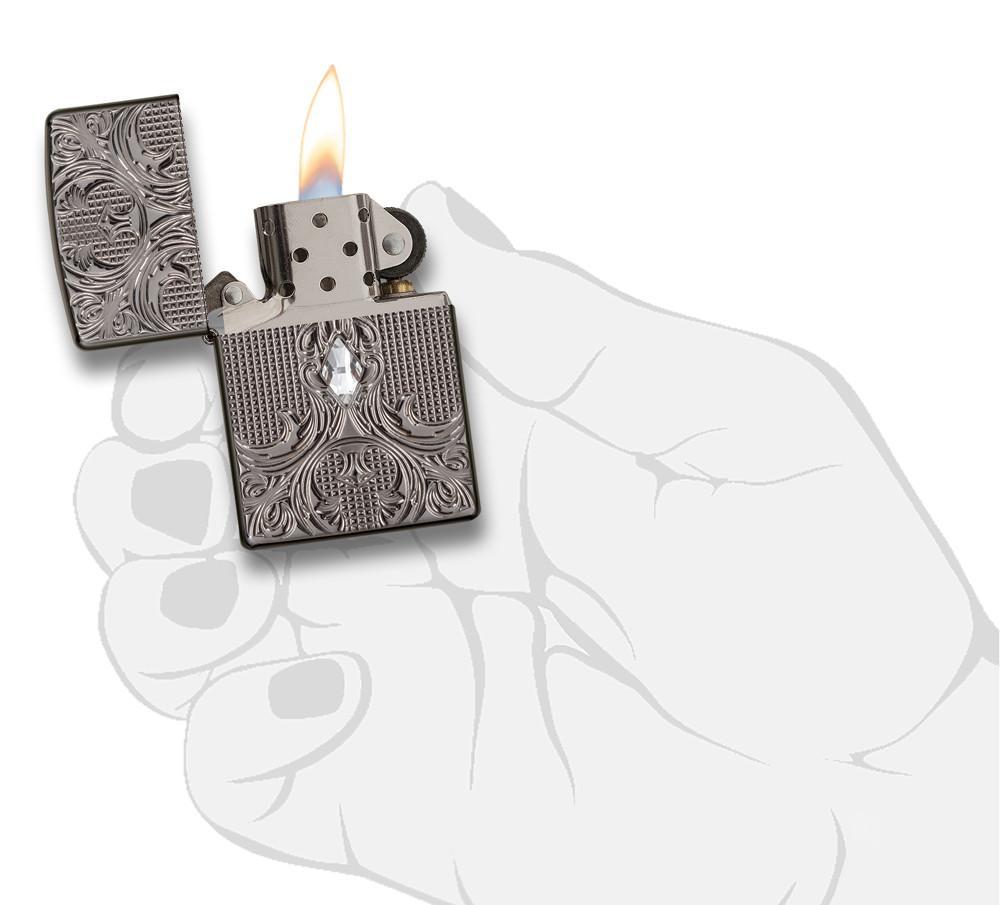 Bật Lửa Zippo Crystal Lattice Armor High Polish Black Ice 28956