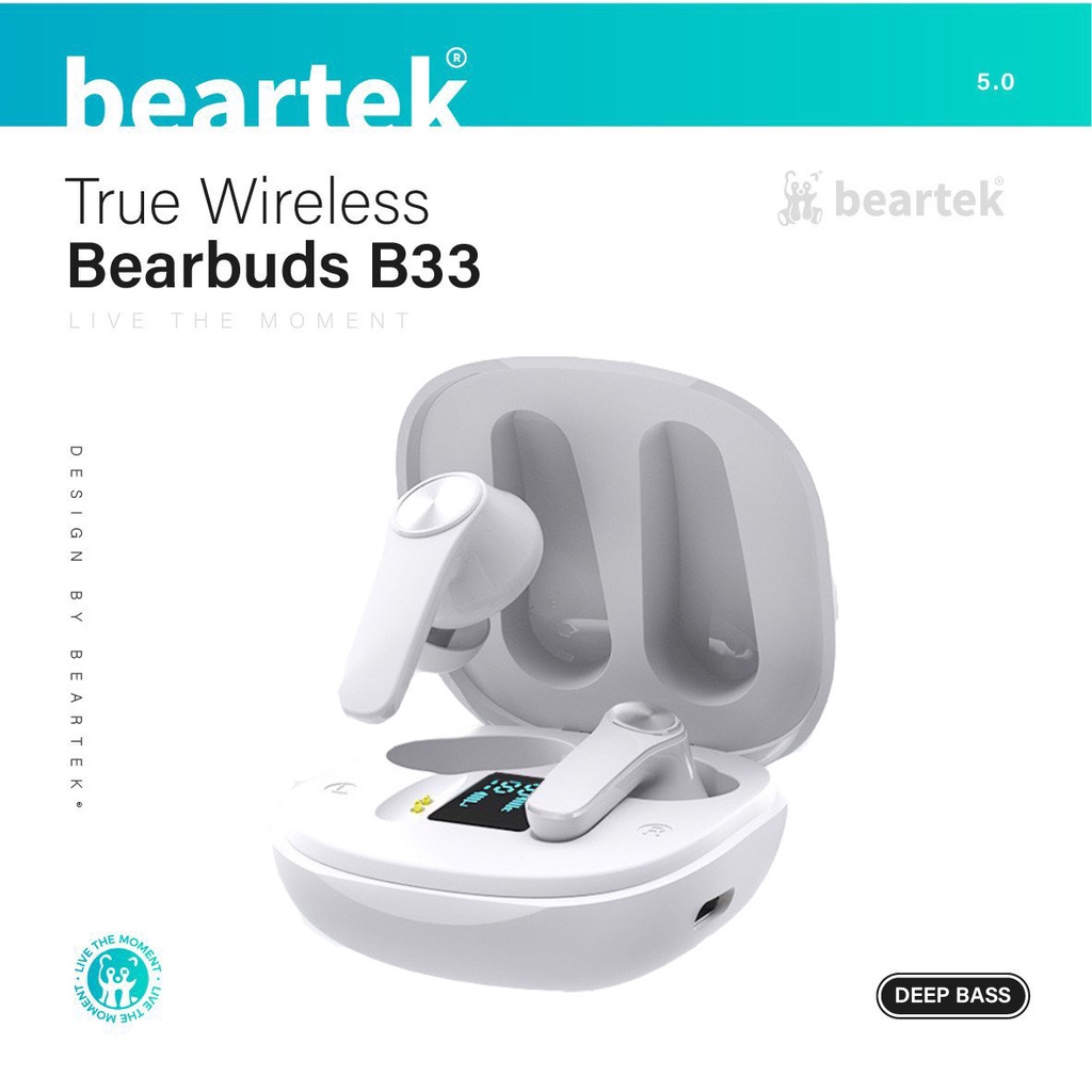 Tai nghe bluetooth không dây BEARTEK Bearbuds B33 True Wireless thiết kế sang trọng với màn hình LED thông minh – Định vị - Cảm ứng – Thời gian sử dụng lên tới 4h -  Hàng nhập khẩu