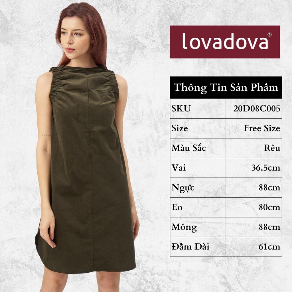 Đầm Dáng Suông, Cách Điệu Cổ Cao, Nhún Thun Tay, Màu Nâu - Lovadova 20D08C005