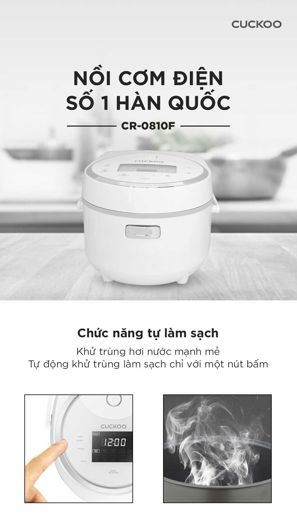 Nồi cơm điện tử Cuckoo 1.44L CR-0810F - Bảng điều khiển LED - Lòng nồi chống dính - Chất lượng Hàn Quốc - Hàng chính hãng Cuckoovina