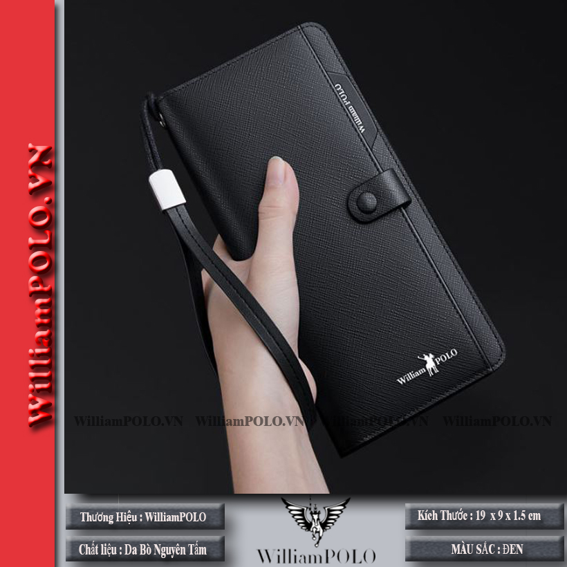 Ví cầm tay nam - ví nam cao cấp Full hộp WilliamPOLO - V35