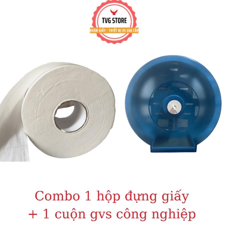 COMBO 1 Hộp đựng giấy vệ sinh công nghiệp cuộn lớn SIÊU BỀN + 1 cuộn giấy vệ sinh