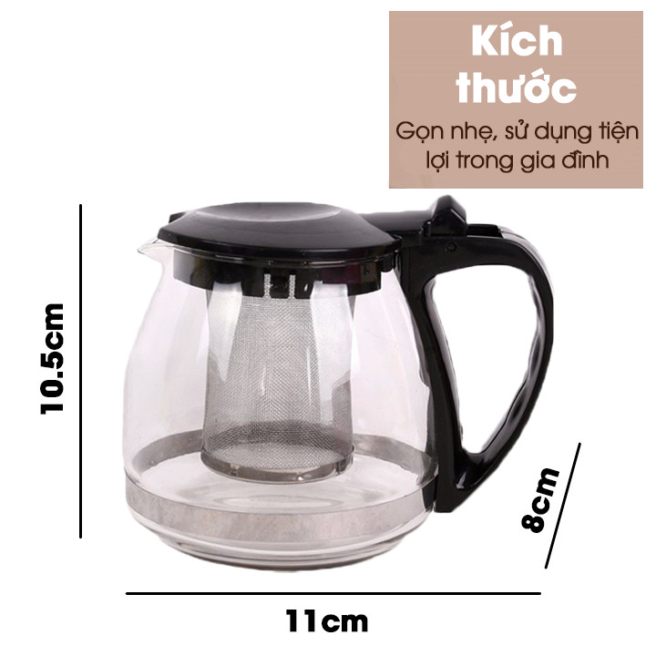 Bình pha trà thủy tinh chịu nhiệt có lưới lọc 700ml