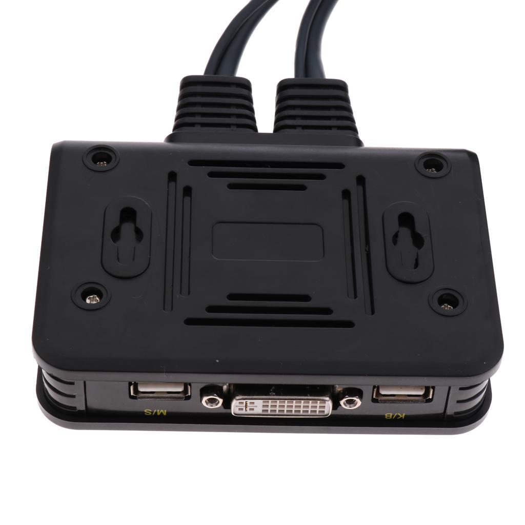 2-Port USB KVM Switch Converter with Cable for Mouse Keyboard Black