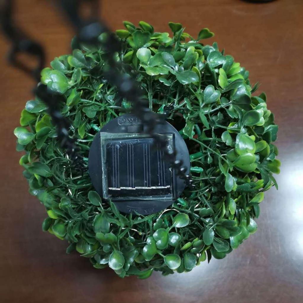 2pcs Solar LED Lantern Outdoor Garden Hanging Lamp Artificial Leaf Topiary Ball