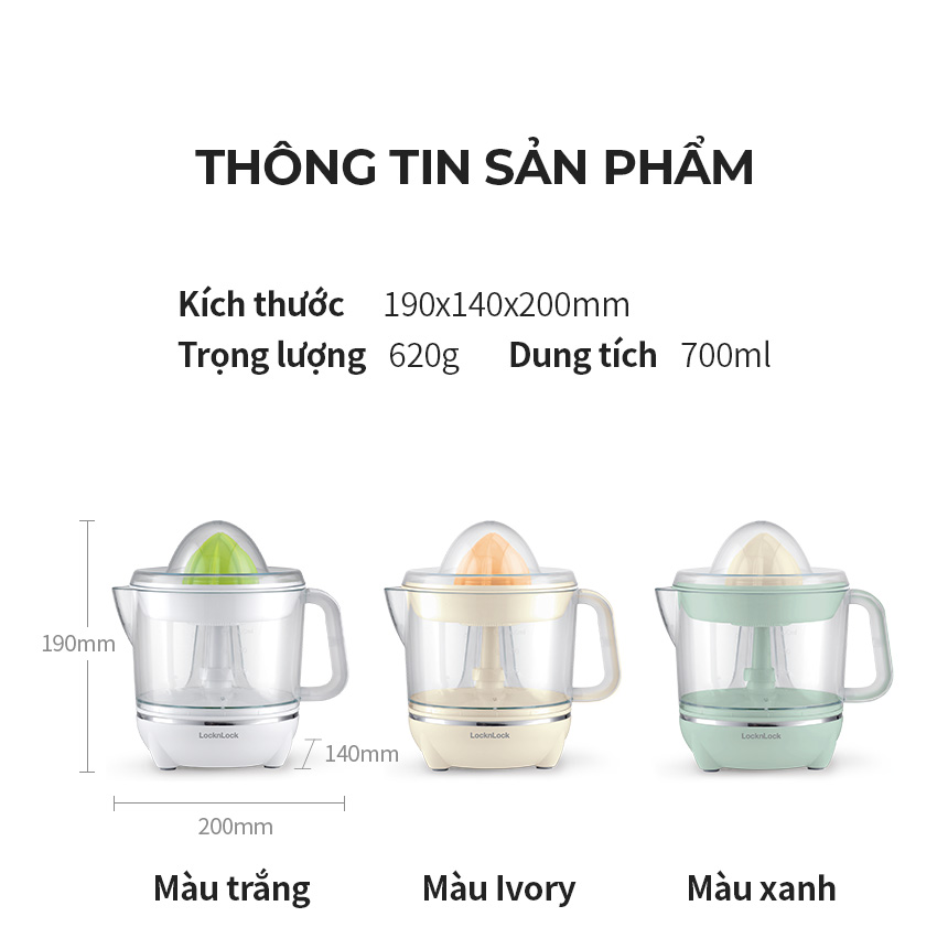 Máy Vắt Cam Lock&amp;Lock 700ml màu xanh mint EJJ231MIT - Hàng Chính Hãng, Xoay Ép 2 Chiều Cho Nhiều Nước Cam, Bảo Hành 24 Tháng - JoyMall
