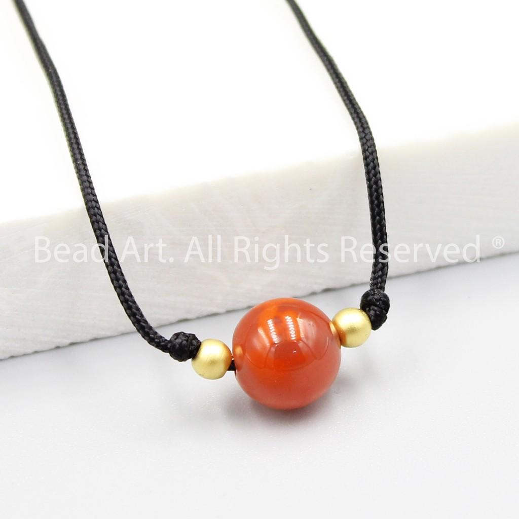 Dây Chuyền Handmade Đá Agate Đỏ Cam 8MM, Trang Sức Phong Thuỷ, Mệnh Hoả, Mệnh Thổ S50 - Bead Art