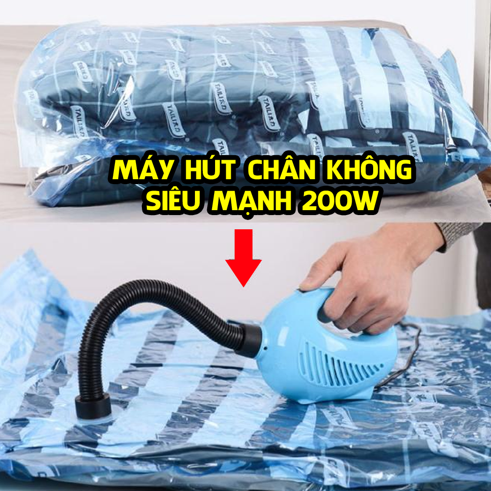 Máy hút chân không quần áo, chăn màn siêu mạnh 200W, nhỏ gọn, tiện lợi dễ mang đi du lịch