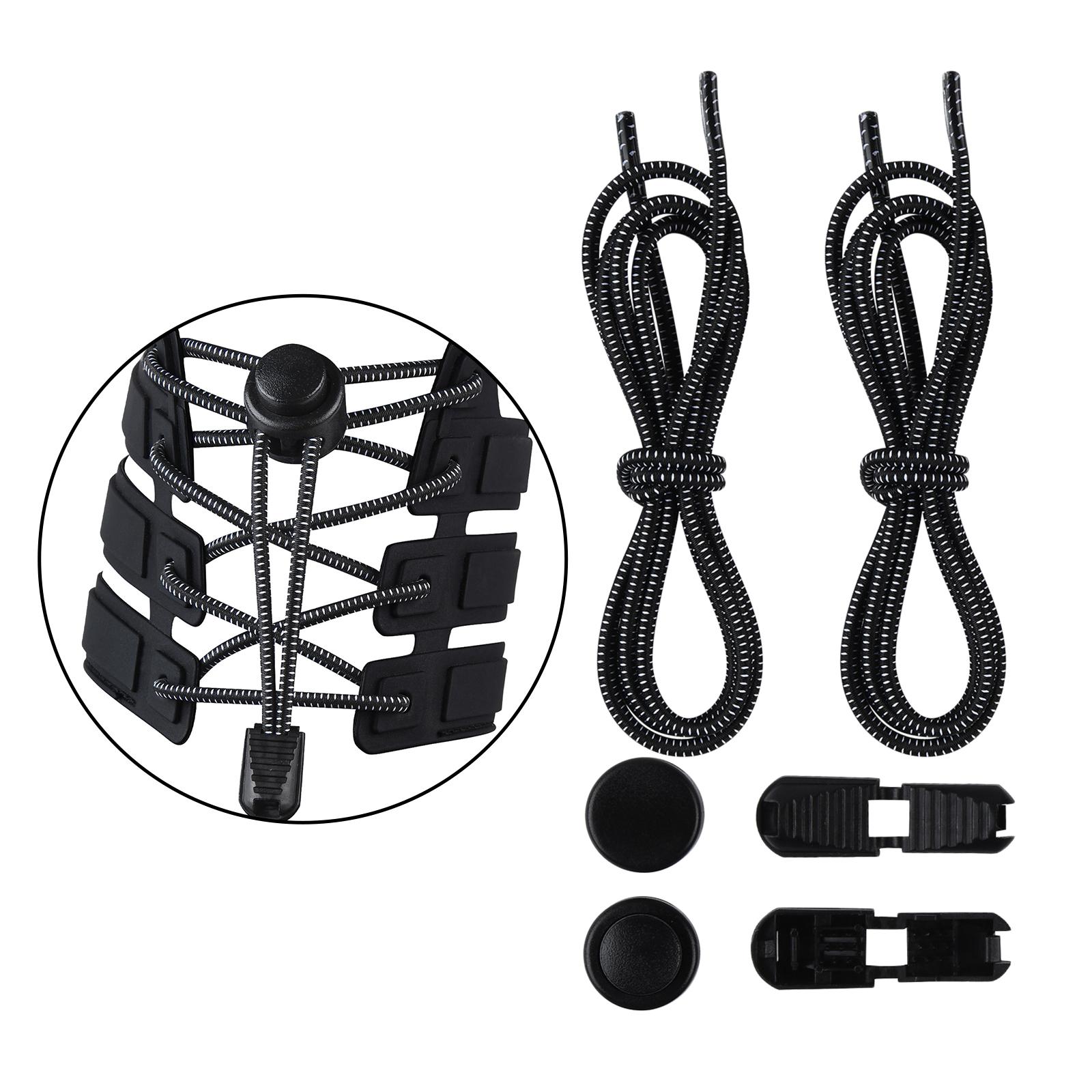 2xNo Tie Elastic Shoelaces Lock Laces Fastening Shoe Strings Black