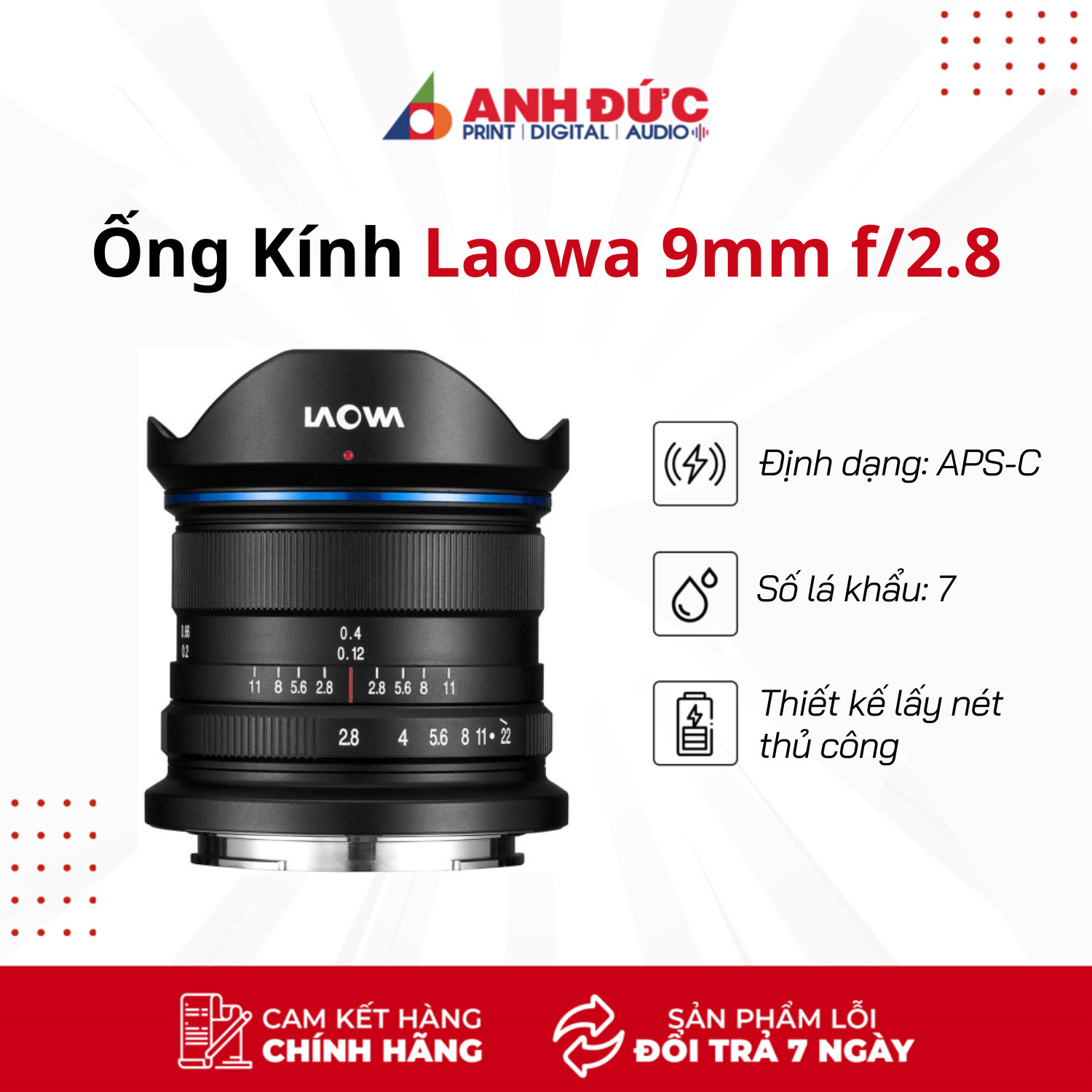 Ống Kính Laowa 9mm f/2.8 Zero-D For Fujifilm X/ Sony E - Hàng Chính Hãng