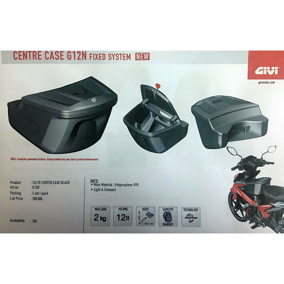 Thùng giữa Givi G12N 12 lít Fixed Center Box 2019 đặc biệt cho Winner Exciter, Wave xe máy, Mô tô