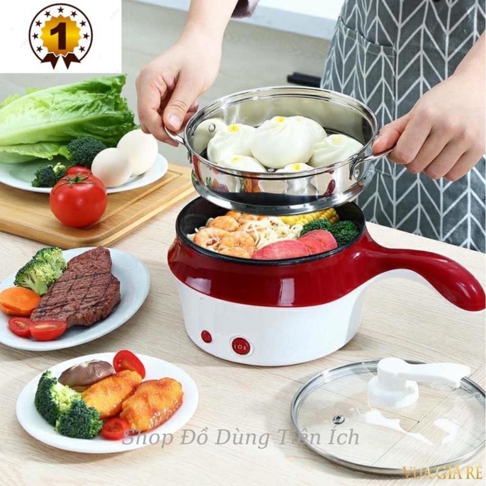 Ca Nấu Mì, Nồi Nấu Lẩu Mini Có Tay Cầm 18cm, Nồi Nấu Hấp 2 Tầng, Nồi Nấu Siêu Tốc Đa Năng - Tặng Kèm Vỉ Hấp Đa Năng