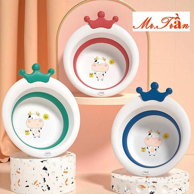 [free ship] Thau (chậu) rửa mặt gập gọn kiểu vương miện hình bò sữa dễ thương dành cho bé yêu