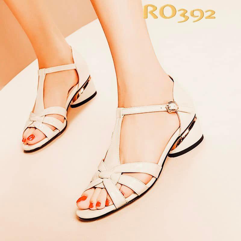 Giày sandal nữ cao gót 2 phân hàng hiệu rosata hai màu xanh kem ro392