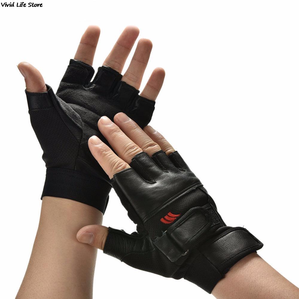 1Pair nam đen pu tạ trọng lượng nâng găng tay găng tay tập luyện cổ tay bọc thể thao tập thể dục thể dục