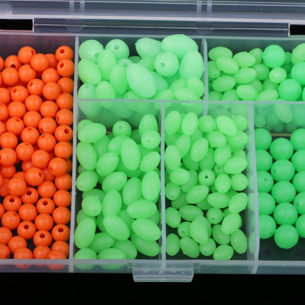 400 Pieces Luminous Fly Tying Beads Fishing Oval Round Beads Hard Fishing Beads Head Ball Beads Suit Connector