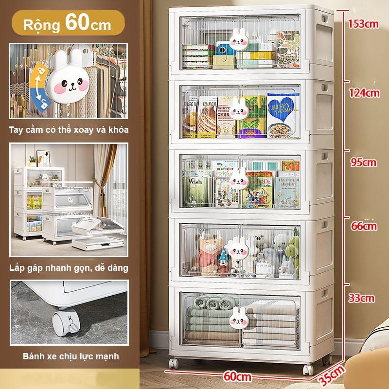 Tủ đựng đồ gấp gọn hoạt hình, tủ nhựa đựng đồ lắp ghép xếp gọn ngang 60cm, không cần lắp đặt, khả năng chịu tải mạnh