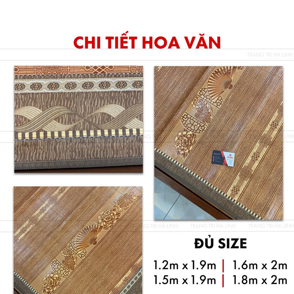 Chiếu trúc tăm vân gỗ in hoa lót lụa cao cấp