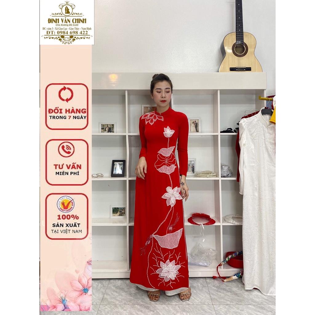 Áo dài lụa mỹ tông đỏ sang trọng
