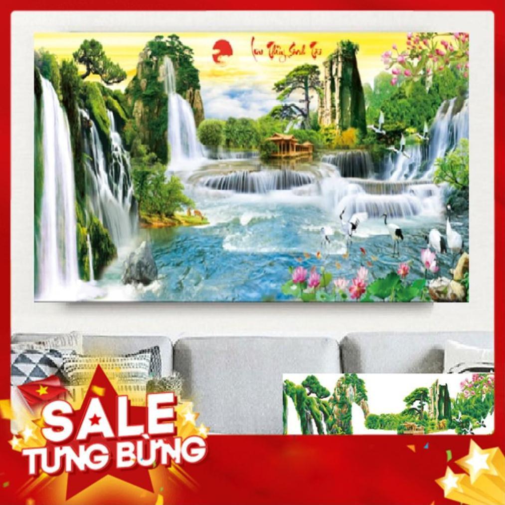 TRANH ĐÍNH ĐÁ PHONG CẢNH LƯU THỦY SINH TÀI KT 150*75CM TRANH CHƯA ĐÍNH LV304