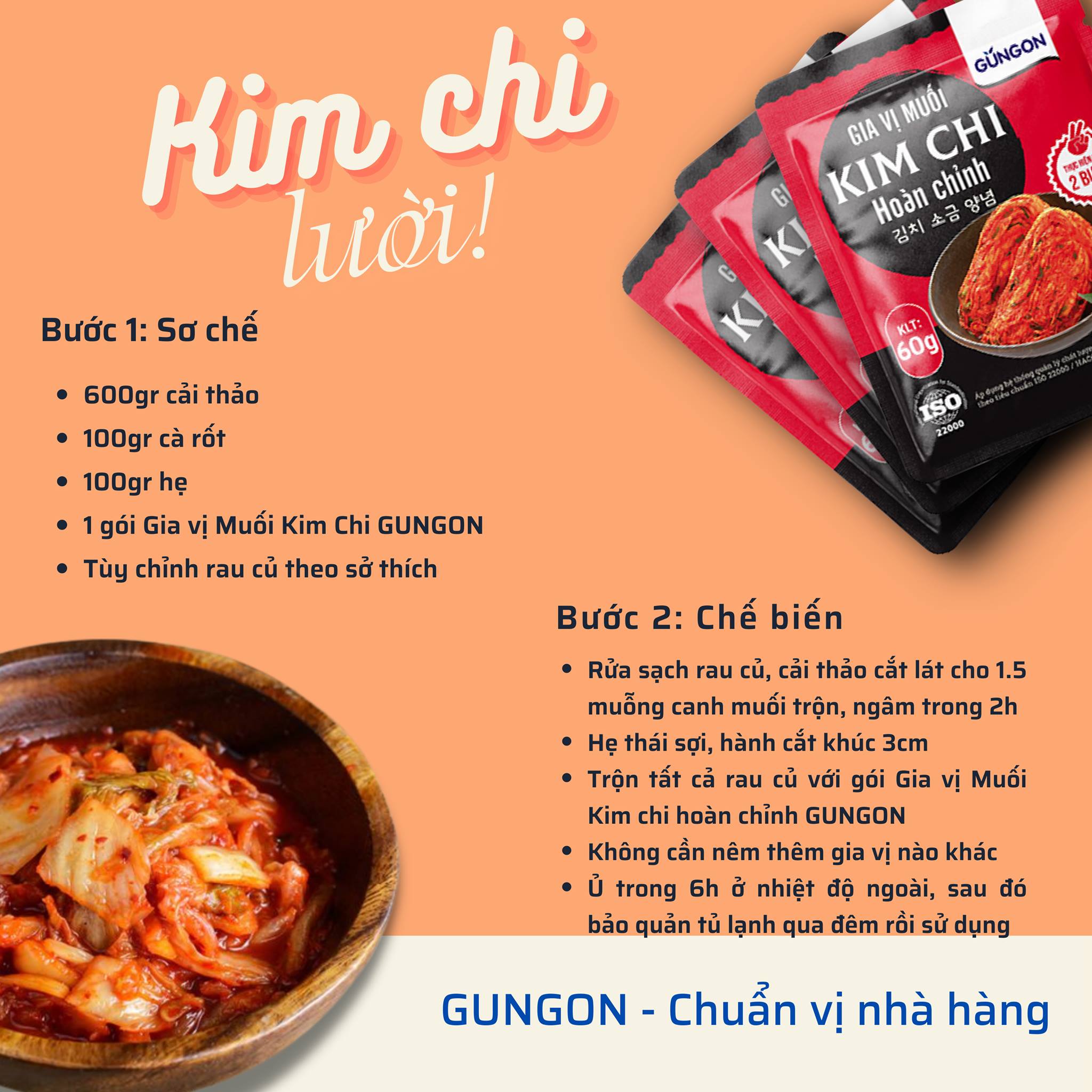 Combo 3 gói gia vị muối kim chi hoàn chỉnh Gungon chuẩn vị Hàn Quốc làm được 3kg kimchi