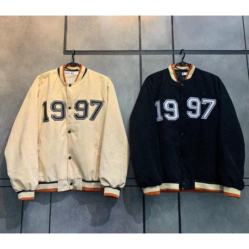 Áo Bomber/ Áo khoác nhung tăm 1997 cúc bấm nam nữ Unisex Phong cách Ulzzang - Gin Store