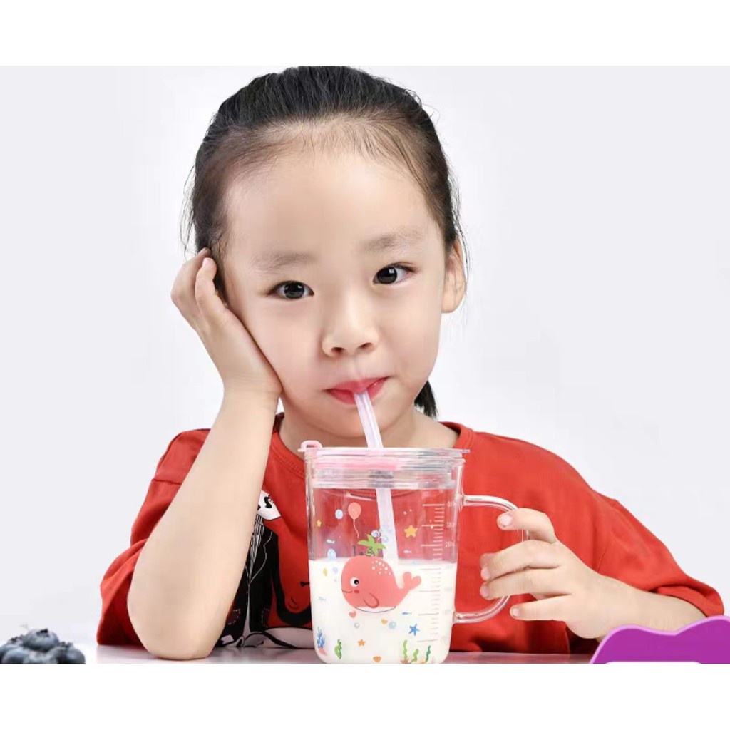 Cốc Pha Sữa Uống Nước Cốc Thuỷ Tinh Chịu Nhiệt Có Vạch Chia Dung Tích 400ML- Có Nắp Đậy Kín Chặt Kèm Ống hút Hút Ly Trong Suốt Văn Phòng Giao Mẫu Ngẫu Nhiên